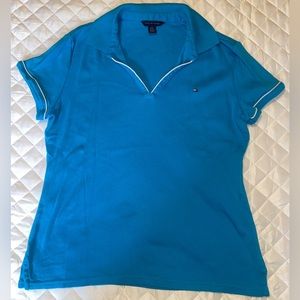 Tommy Hilfiger Collared Blue Top White Edges